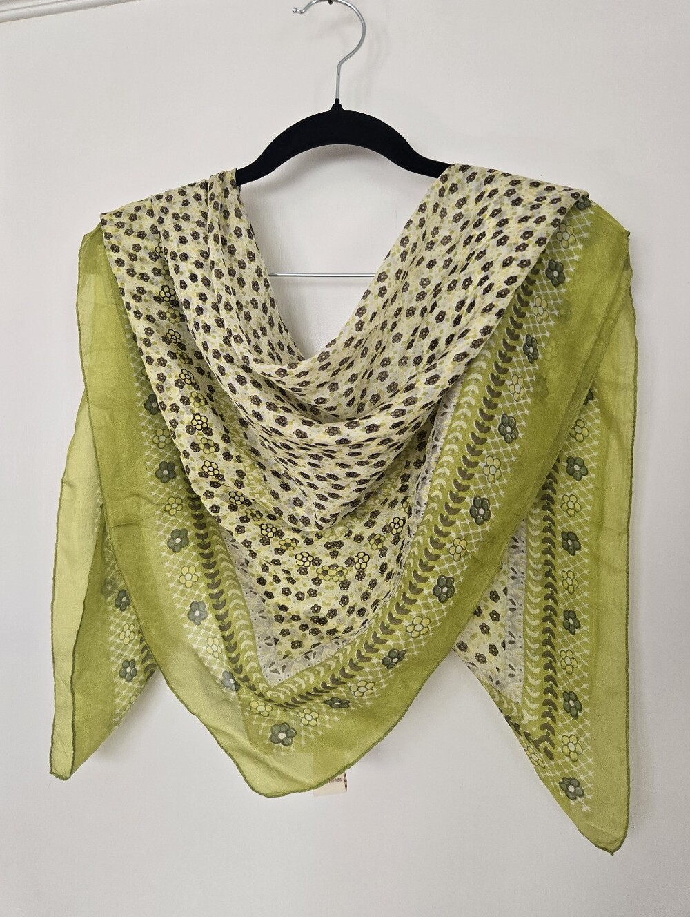 Sundance Catalog Chartreuse Green Ditsy Floral 100% Silk Square Scarf